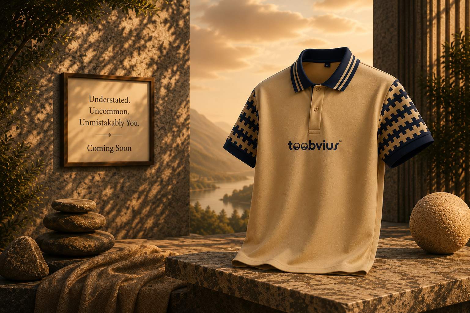 Toobvius Sandstone Polo - Premium Beige Polo T-Shirt for Men Toobvius Sandstone Polo premium beige polo t-shirt for men with navy contrast sleeves