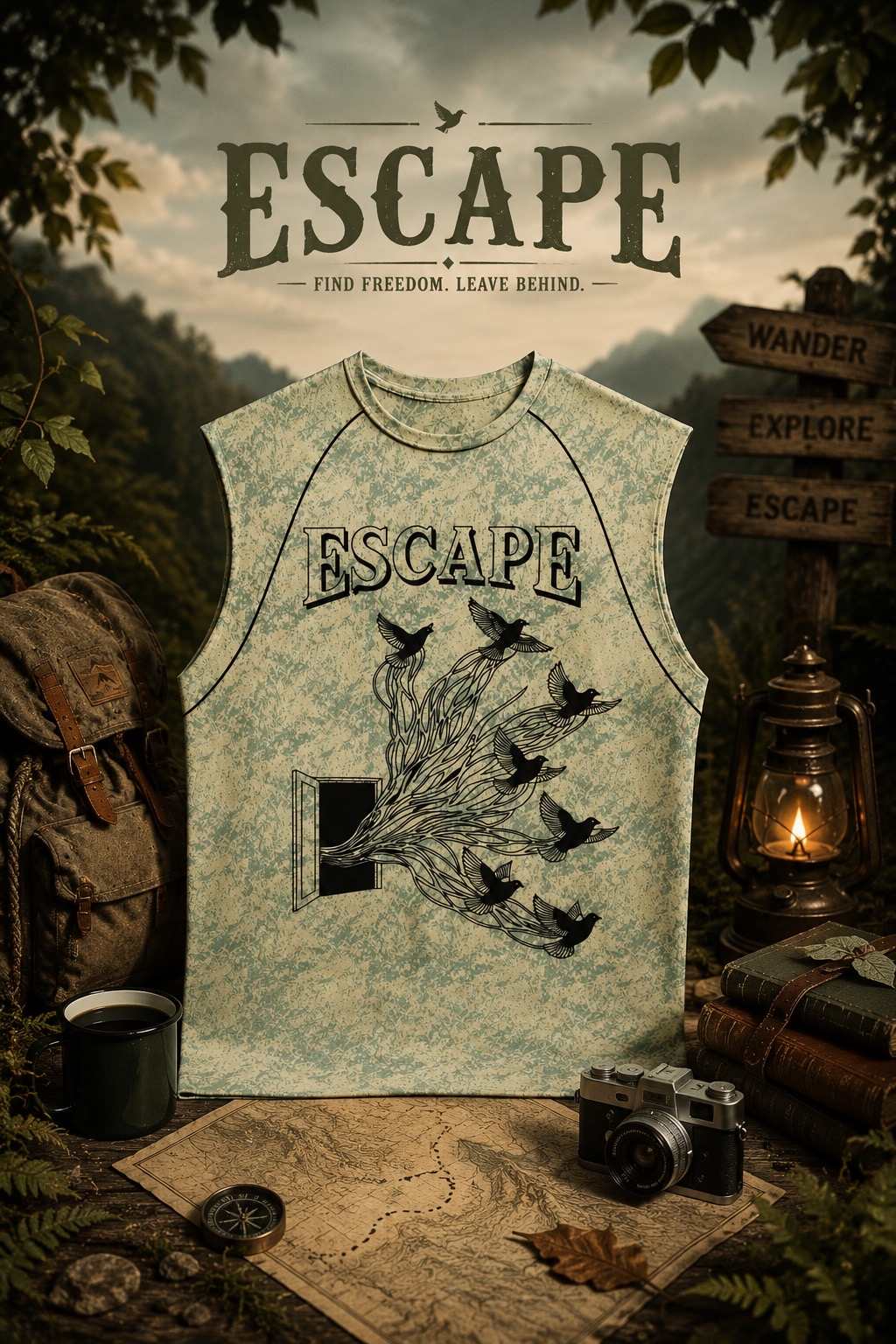 Toobvius Escape Tank | Premium Graphic Tank Top for Men Toobvius Escape Tank top for men with birds graphic and adventure-inspired design
